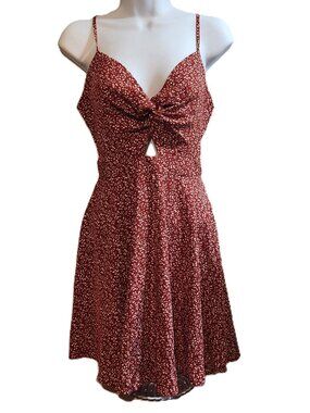SHEIN Red/Orange Keyhole, Back Tie, Floral Print Dress, Medium